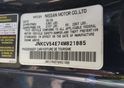 2004 Infiniti G35 z USA, uszkodzony, nr VIN JNKCV54E74M821885